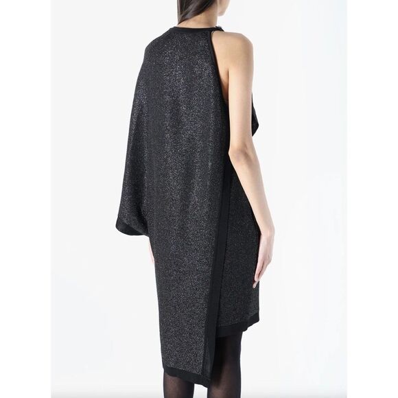 NWT $2750 Balmain Asymmetric One Shoulder Metallic-Knit Argent Noir Dress Sz 36 - Picture 4 of 15